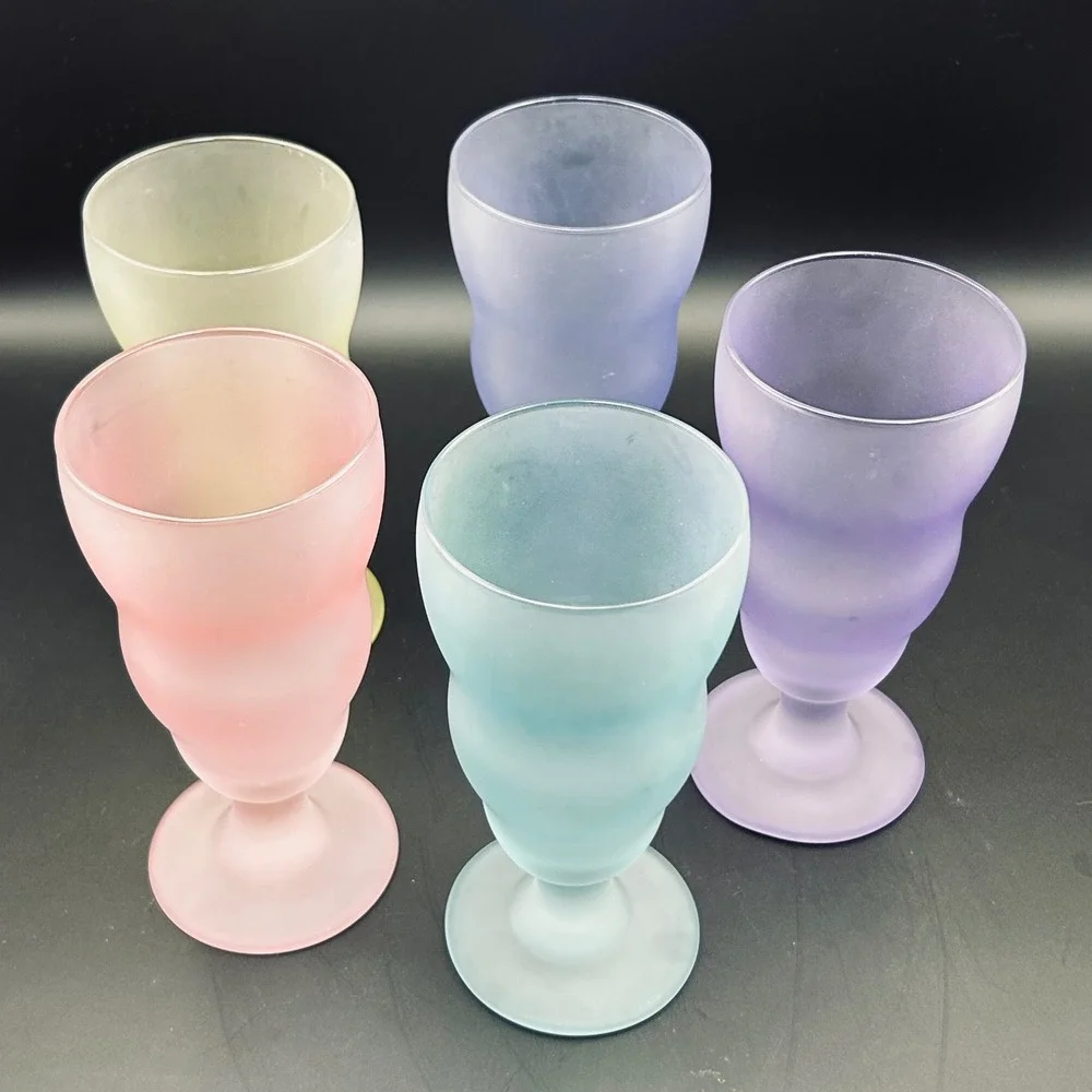 VTG Libbey Watusi Pastel Frosted Glasses Set Mid Century Retro Milkshake Goblets